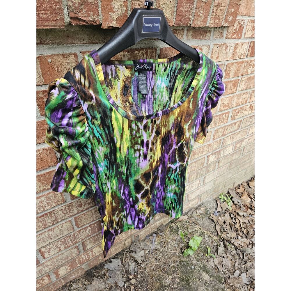 Susie Rose Abstract Animal Print Blouse Flutter Sleeve Y2K Maximalist Plus XXL